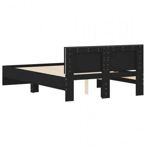 Sengeramme med sengegavl og LED-lys 135x190 cm sort