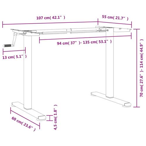 Stel til stå-skrivebord (94-135)x60x(70-114) cm stål sort