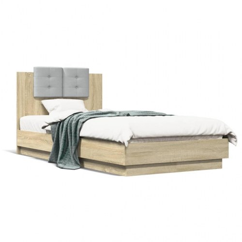 Sengeramme med LED og sengegavl 75 x 190 cm - sonoma-eg
