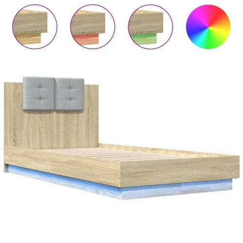 Sengeramme med LED og sengegavl 75 x 190 cm - sonoma-eg