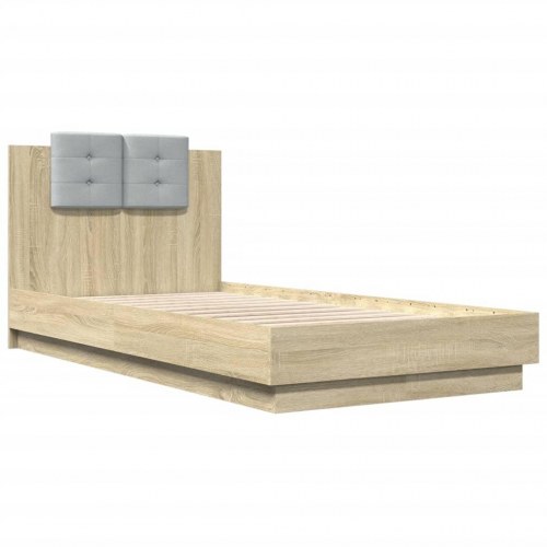 Sengeramme med LED og sengegavl 75 x 190 cm - sonoma-eg