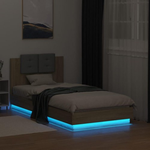 Sengeramme med LED og sengegavl 75 x 190 cm - sonoma-eg