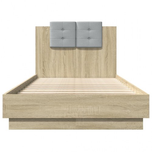 Sengeramme med gavl og LED-lys 90 x 190 cm - sonoma-eg