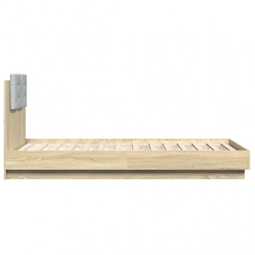 Sengeramme med gavl og LED-lys 90 x 190 cm - sonoma-eg