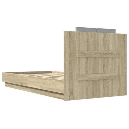 Sengeramme med gavl og LED-lys 90 x 190 cm - sonoma-eg