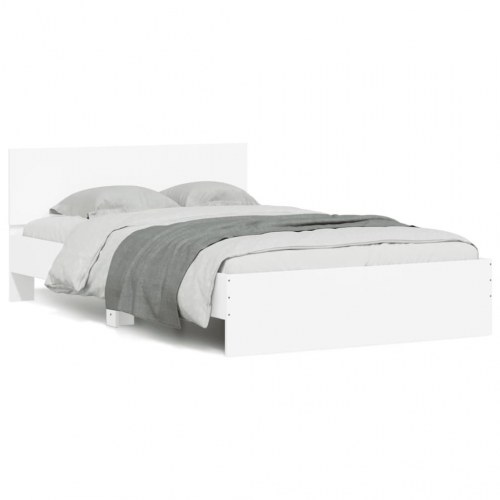 Sengeramme med gavl og LED-lys 135 x 190 cm - hvid