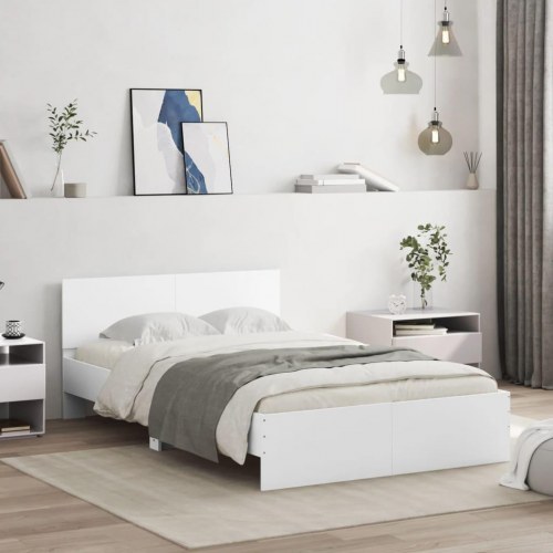 Sengeramme med gavl og LED-lys 135 x 190 cm - hvid