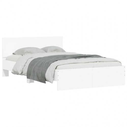 Sengeramme med gavl og LED-lys 135 x 190 cm - hvid