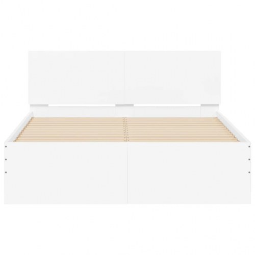 Sengeramme med gavl og LED-lys 135 x 190 cm - hvid