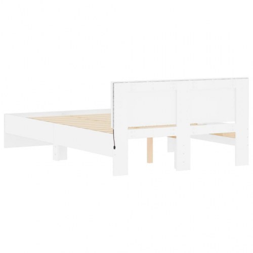 Sengeramme med gavl og LED-lys 135 x 190 cm - hvid