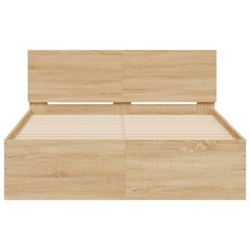 Sengeramme med sengegavl og LED-lys - sonoma-eg, 135 x 190 cm