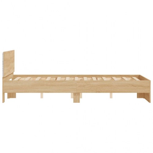 Sengeramme med sengegavl og LED-lys - sonoma-eg, 135 x 190 cm