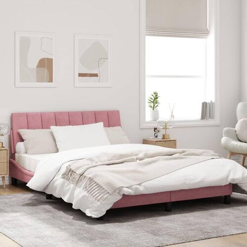 Sengeramme med sengegavl 140x190 cm fløjl pink
