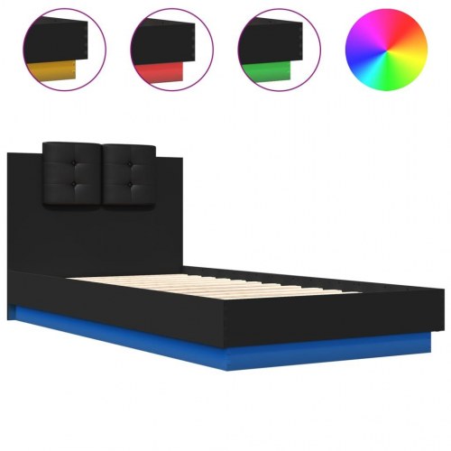 Sengeramme med sengegavl og LED-lys 75x190 cm - sort
