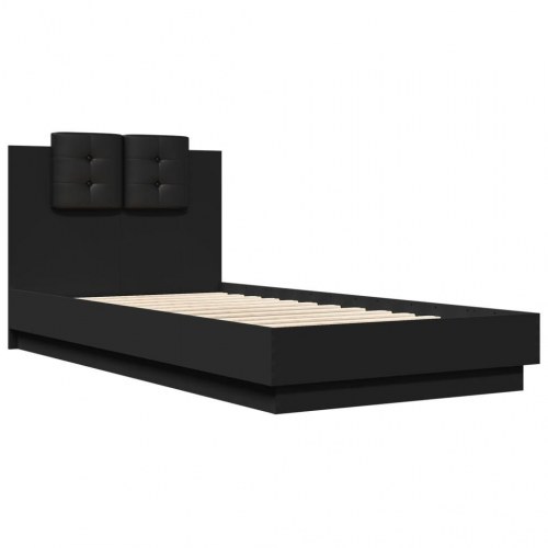 Sengeramme med sengegavl og LED-lys 75x190 cm - sort
