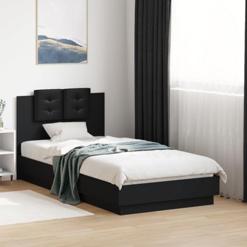 Sengeramme med sengegavl og LED-lys 75x190 cm - sort