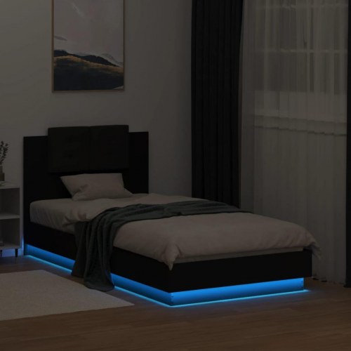 Sengeramme med sengegavl og LED-lys 75x190 cm - sort