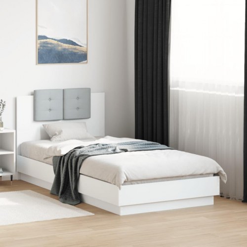 Sengeramme med sengegavl 90 x 190 cm - hvid/lysegrå