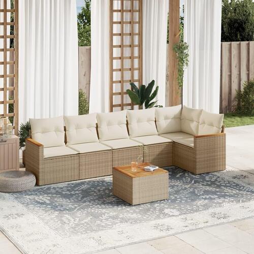 Sofasæt til haven 7 dele med hynder polyrattan beige