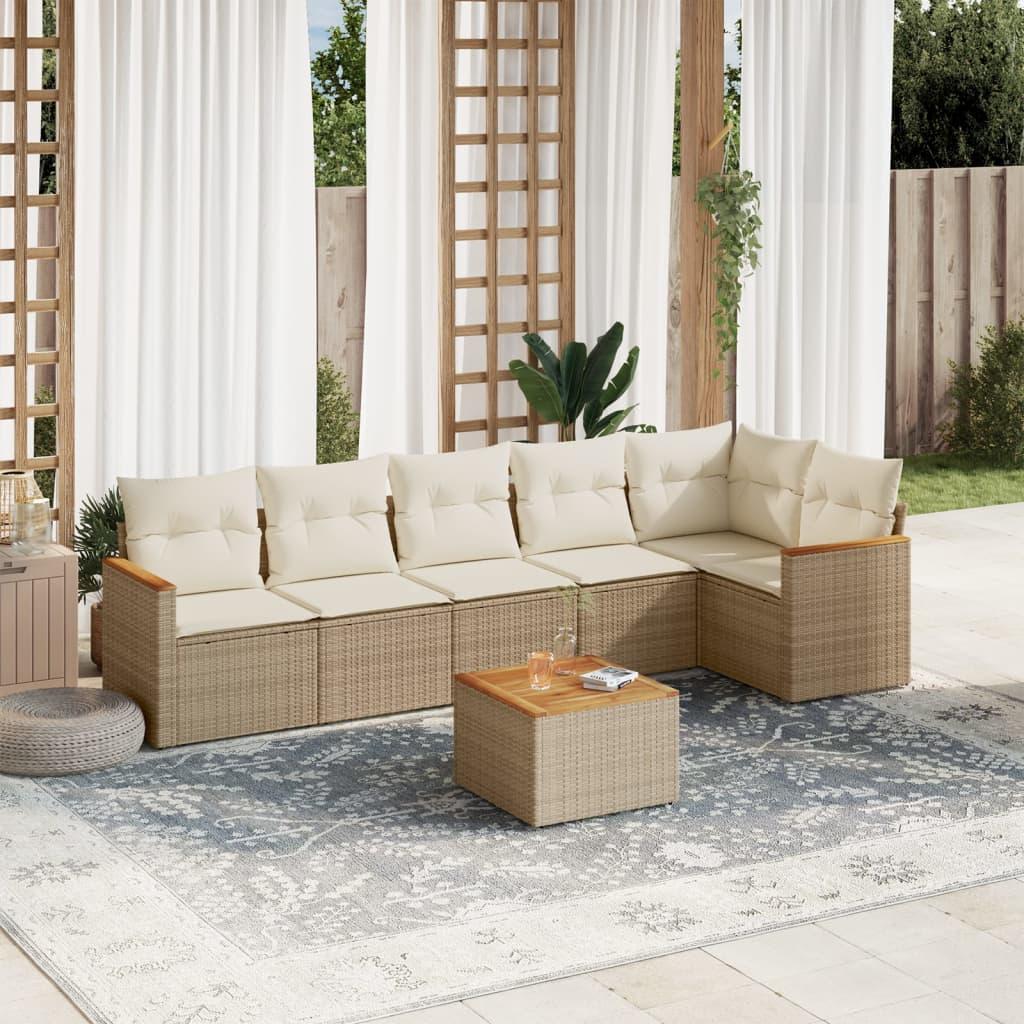 Sofasæt til haven 7 dele med hynder polyrattan beige