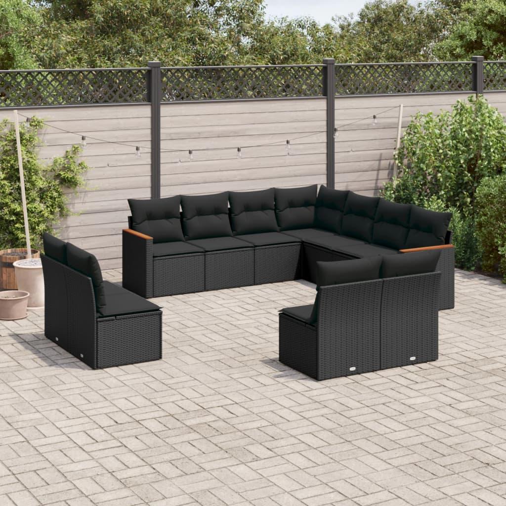 Sofasæt til haven 11 dele med hynder polyrattan sort