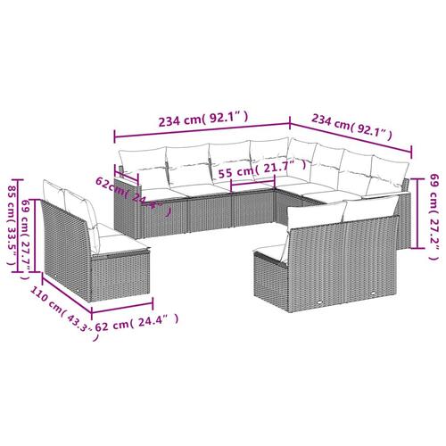 Sofasæt til haven 11 dele med hynder polyrattan sort