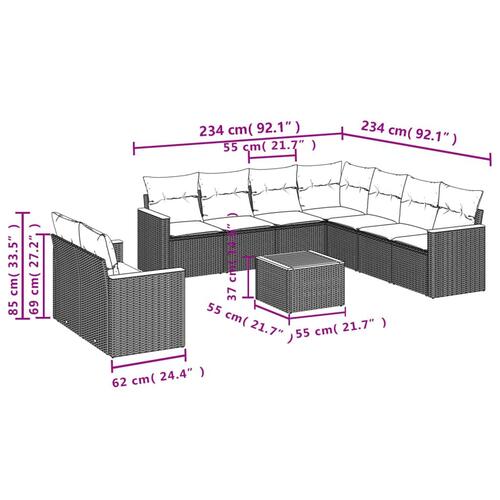 Sofasæt til haven 10 dele med hynder polyrattan beige