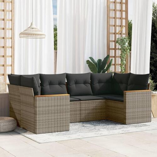 Sofasæt til haven 6 dele med hynder polyrattan grå
