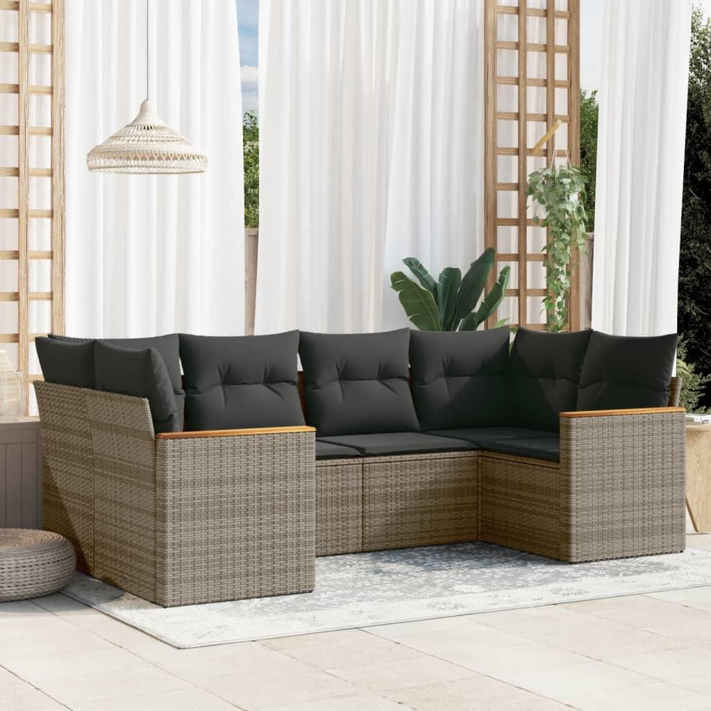 Sofasæt til haven 6 dele med hynder polyrattan grå