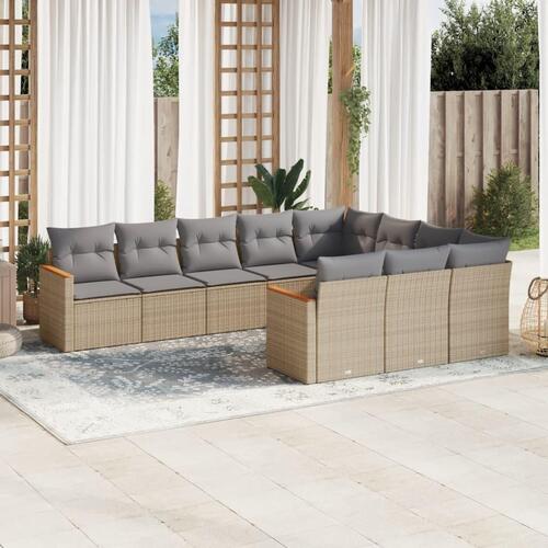Sofasæt til haven 10 dele med hynder polyrattan beige