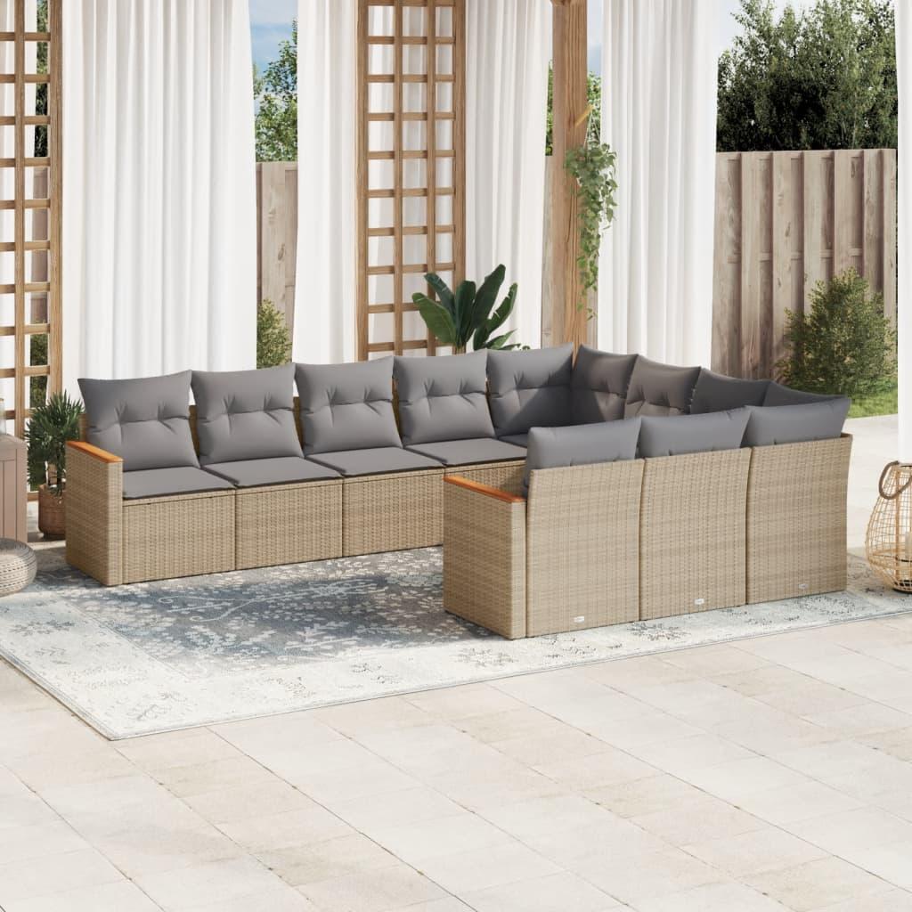 Sofasæt til haven 10 dele med hynder polyrattan beige