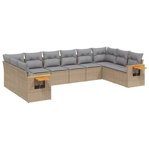 Sofasæt til haven 10 dele med hynder polyrattan beige
