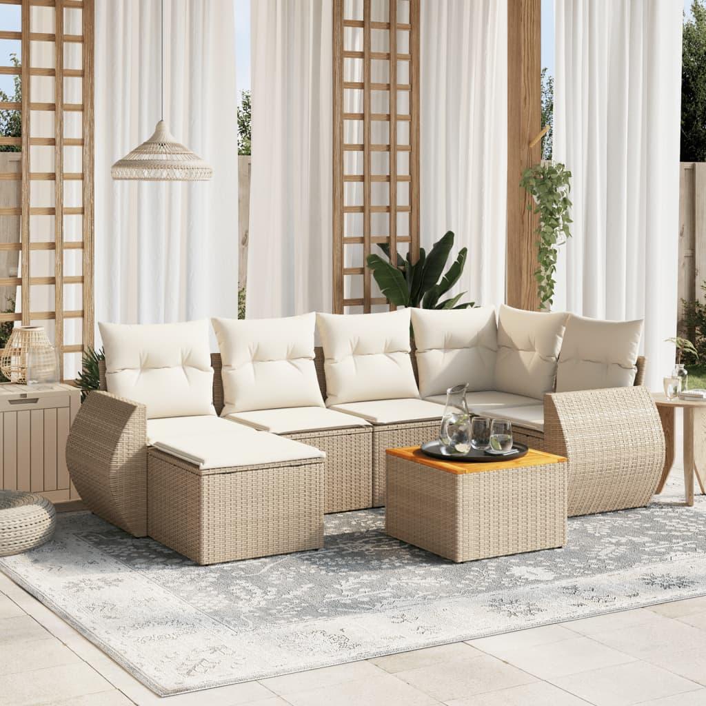 Sofasæt til haven 7 dele med hynder i polyrattan beige