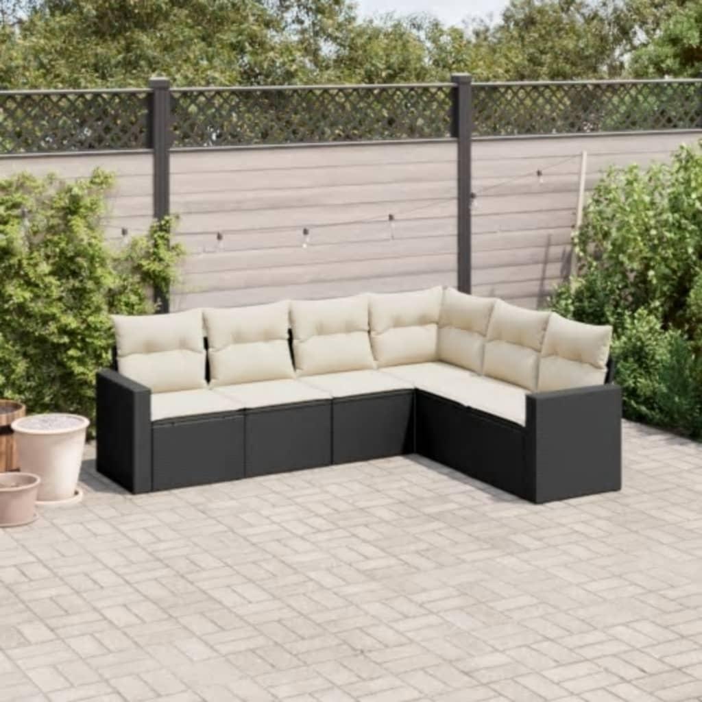 Sofasæt til haven 6 dele med hynder polyrattan sort billede