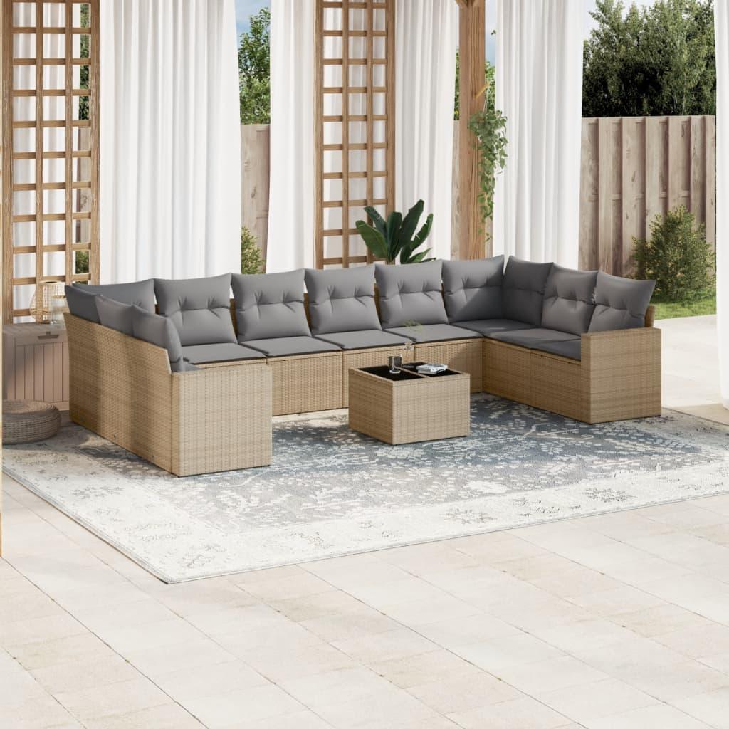 Sofasæt til haven 11 dele med hynder polyrattan beige
