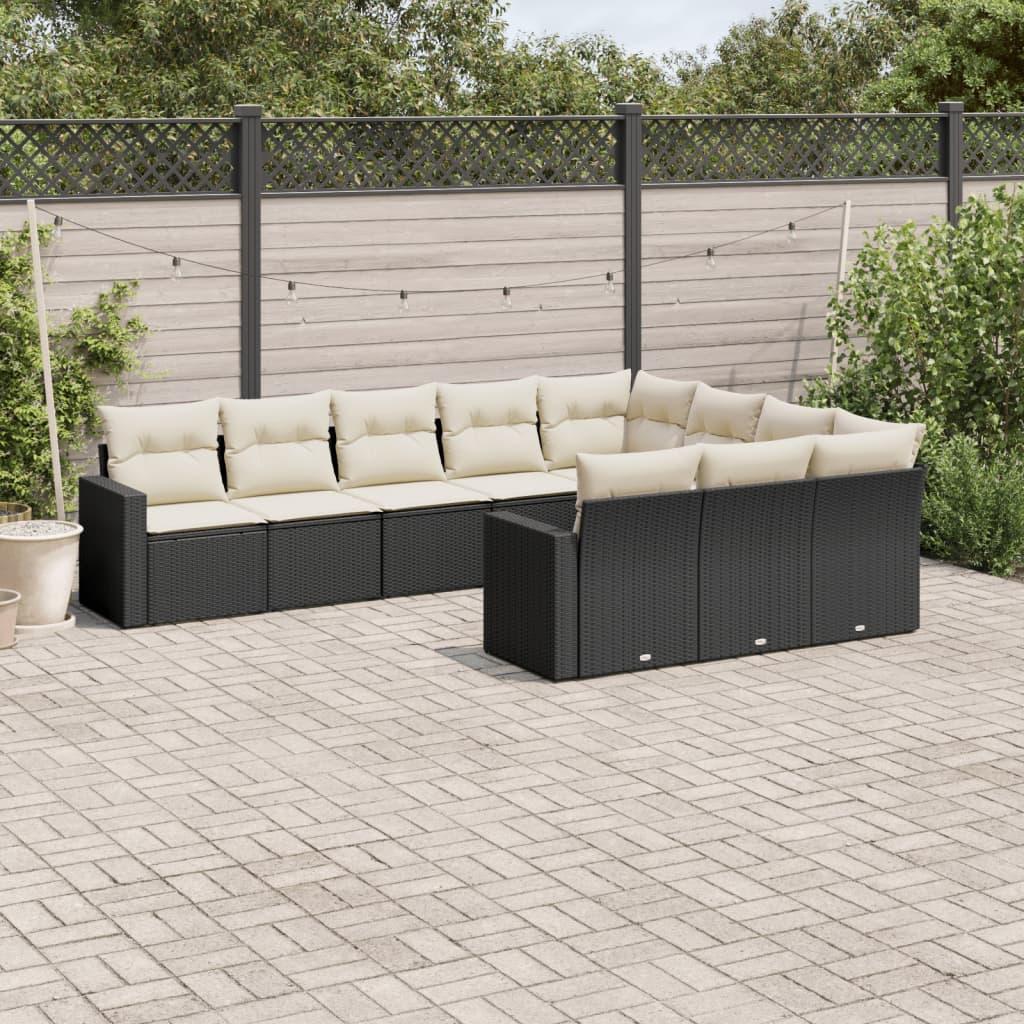 Sofasæt til haven 10 dele med hynder polyrattan sort