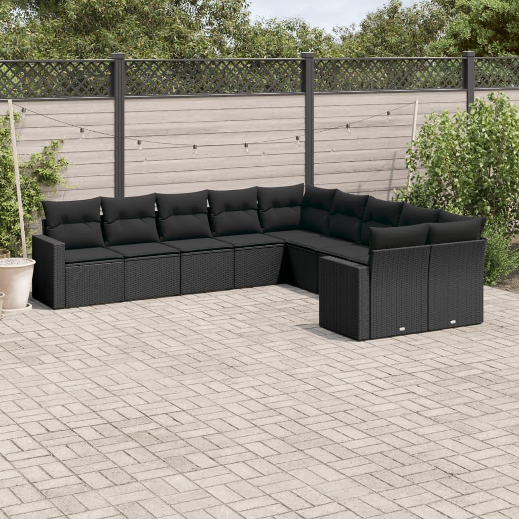 Sofasæt til haven 10 dele med hynder polyrattan sort