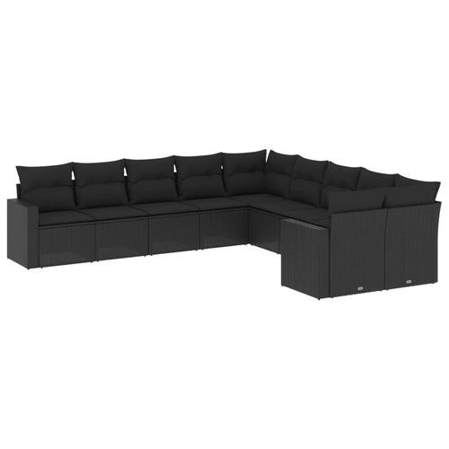 Sofasæt til haven 10 dele med hynder polyrattan sort
