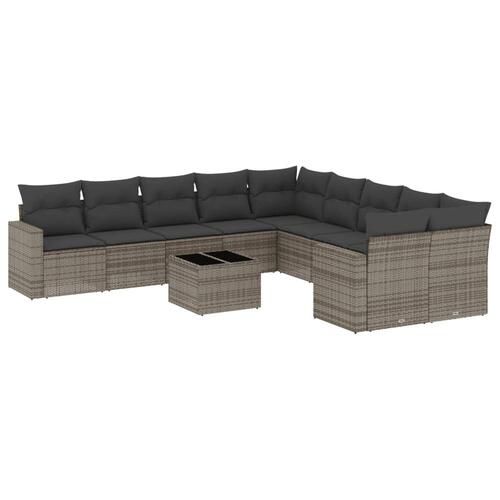 Loungesæt til haven 11 dele med hynder polyrattan grå