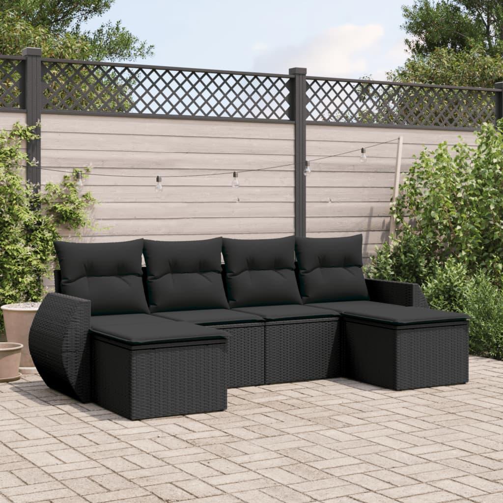 Sofasæt til haven 6 dele med hynder polyrattan sort billede