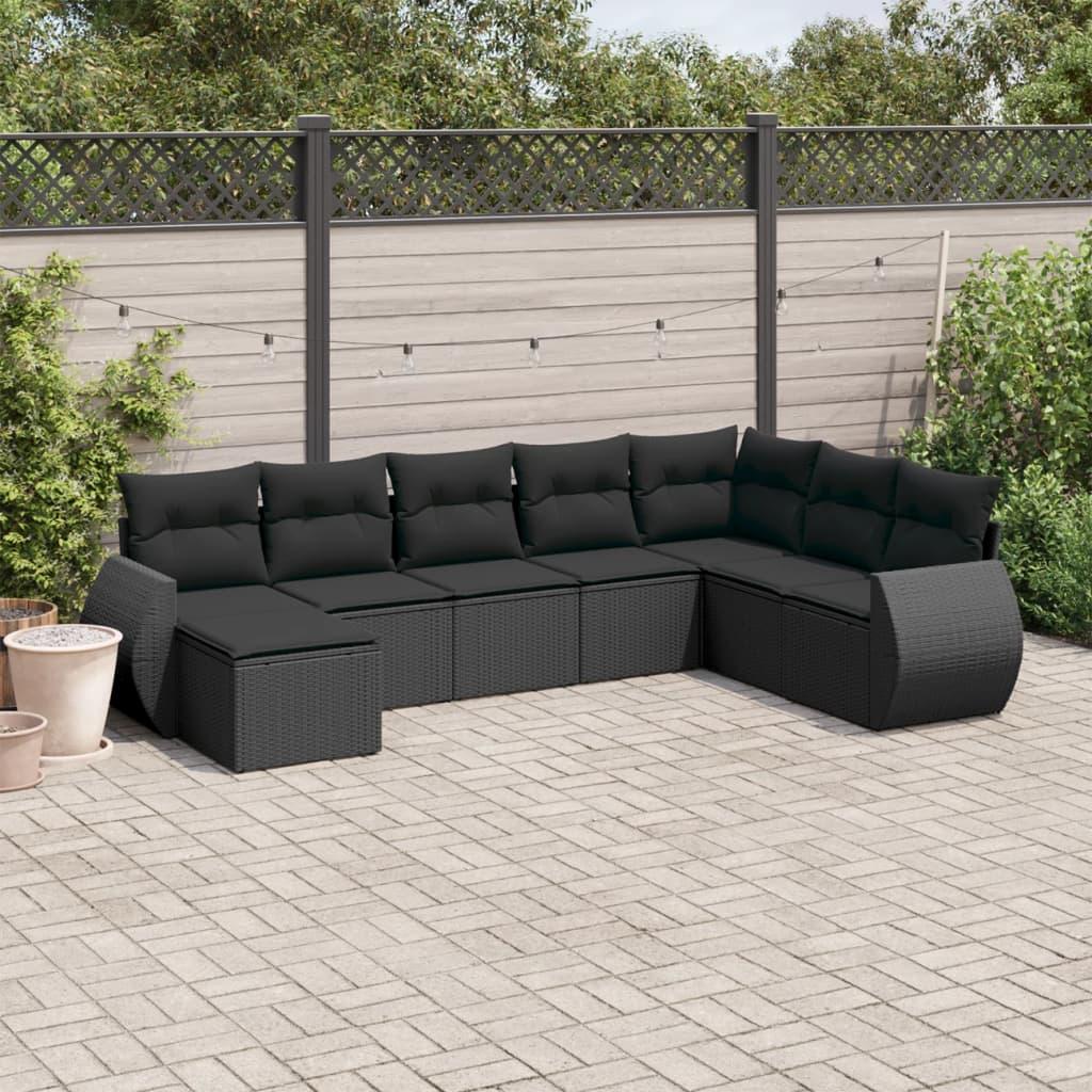 Sofasæt til haven 8 dele med hynder polyrattan sort billede