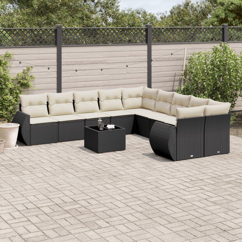 Sofasæt til haven 11 dele med hynder polyrattan sort