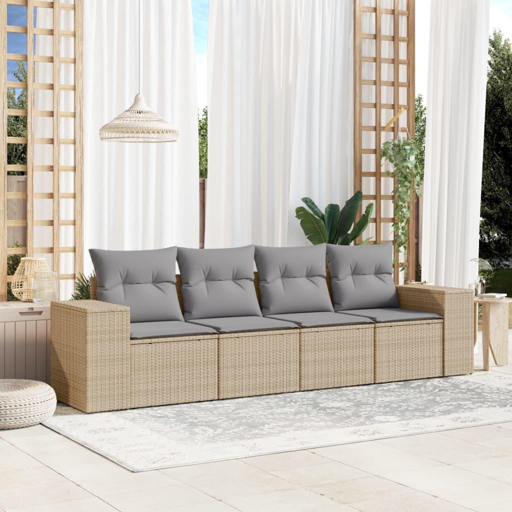 Sofasæt 5 Dele Med Hynder Polyrattan - beige og grå / Uden bord