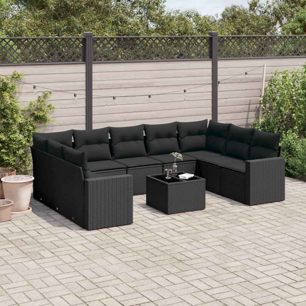 Sofasæt til haven 10 dele med hynder polyrattan sort