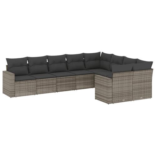 Sofasæt til haven 9 dele med hynder polyrattan grå