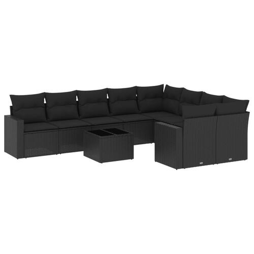 Sofasæt til haven 10 dele med hynder polyrattan sort