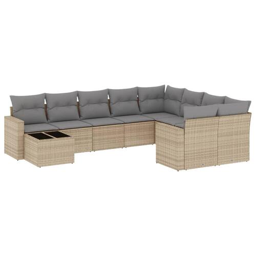 Sofasæt til haven 10 dele med hynder polyrattan beige