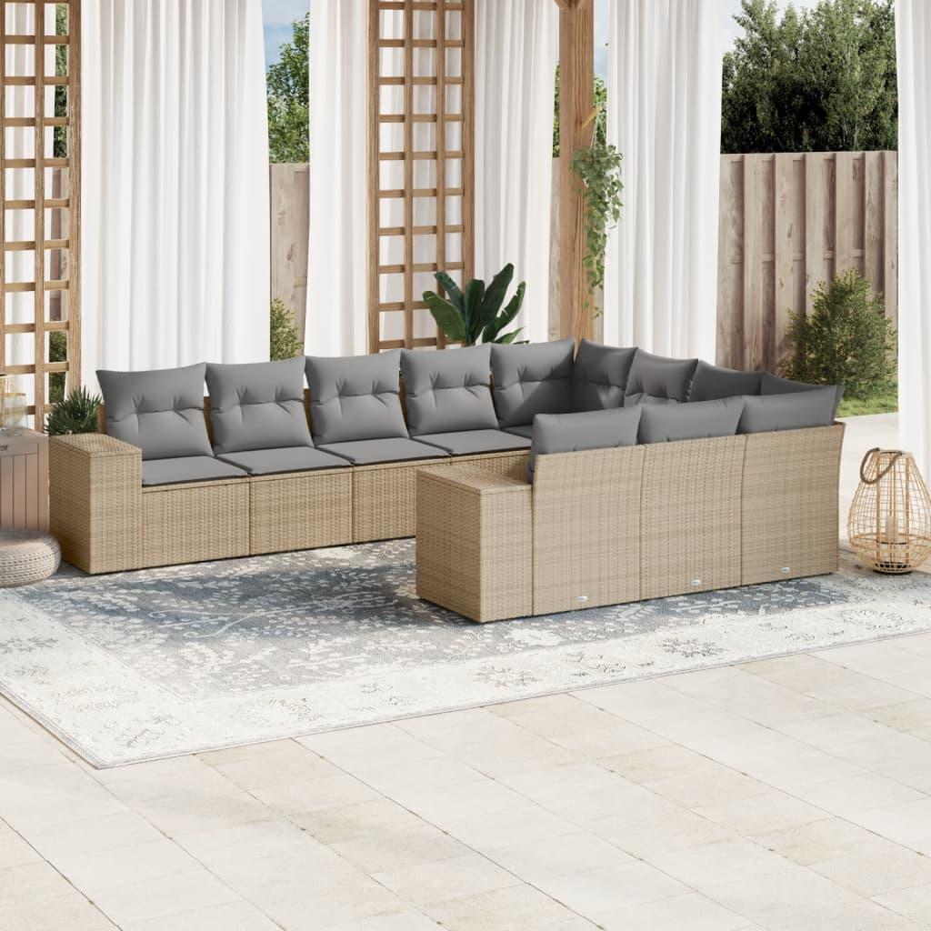 Sofasæt til haven 10 dele med hynder polyrattan beige