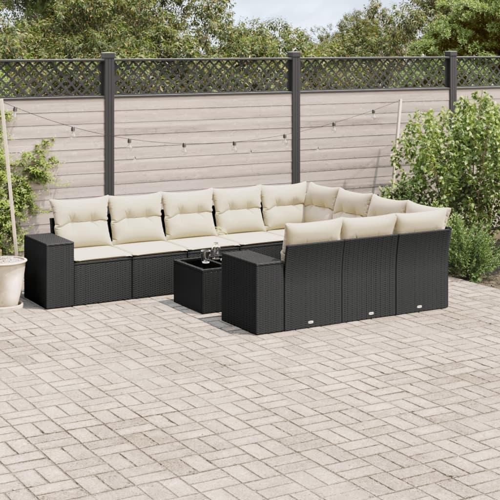 Sofasæt til haven 11 dele med hynder polyrattan sort