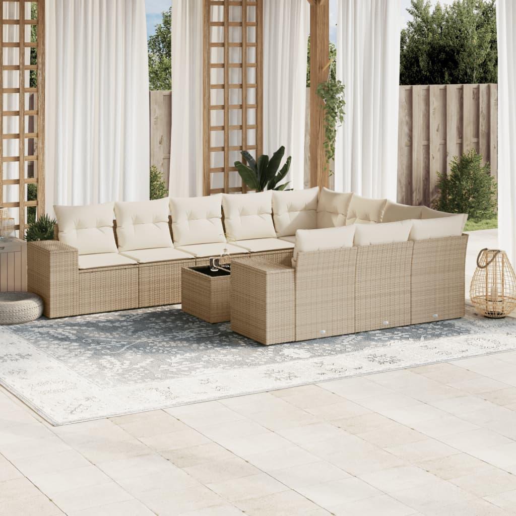 Sofasæt til haven 11 dele med hynder polyrattan beige